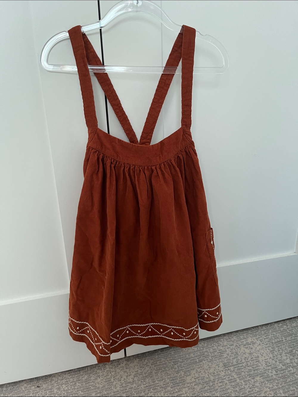 Bonton Rust Brown Embroidered Girls Pinafore Overalls